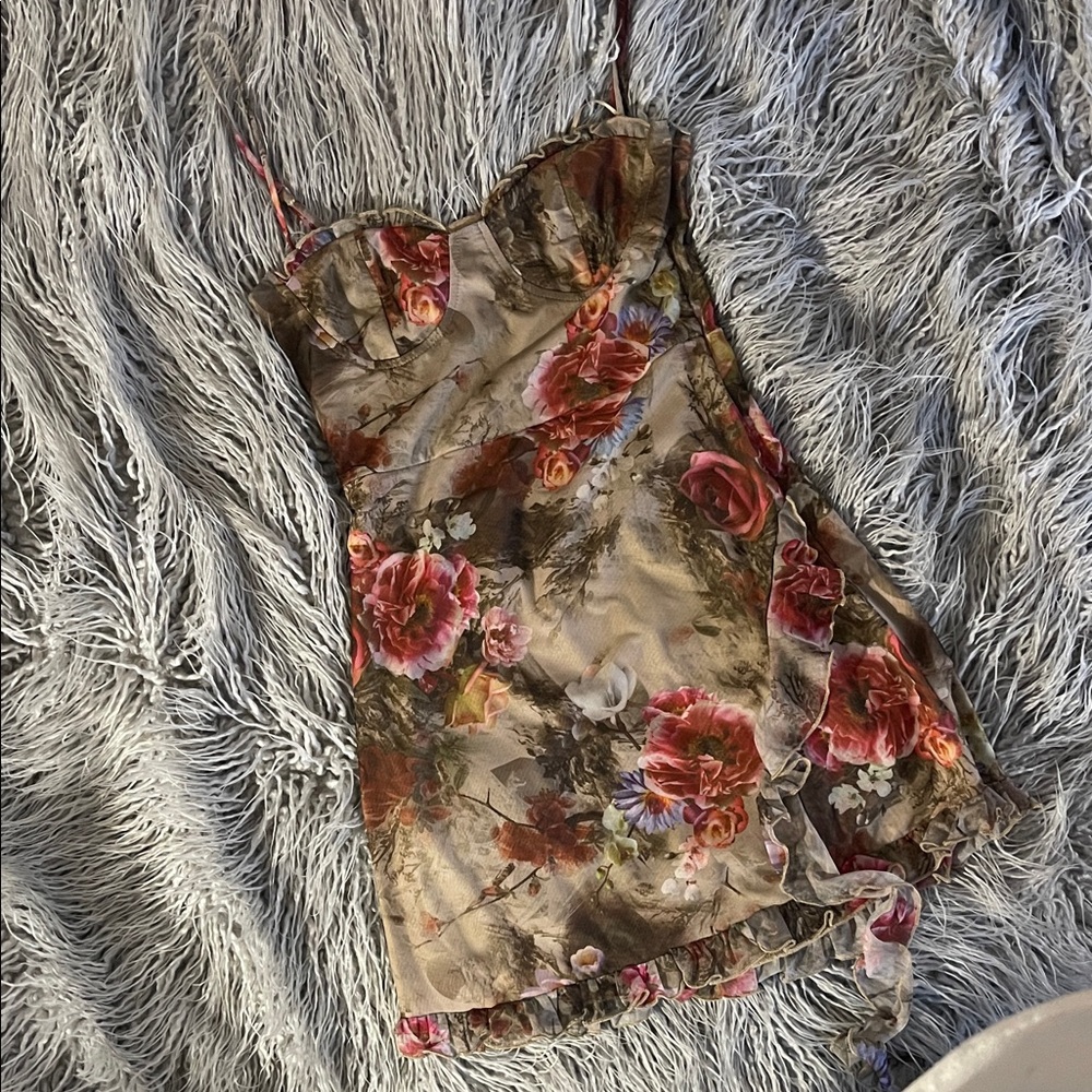 Ruffle Floral Print Mini Dress